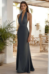 Neckholder Dunkelgraues Etui Langes Ballkleid